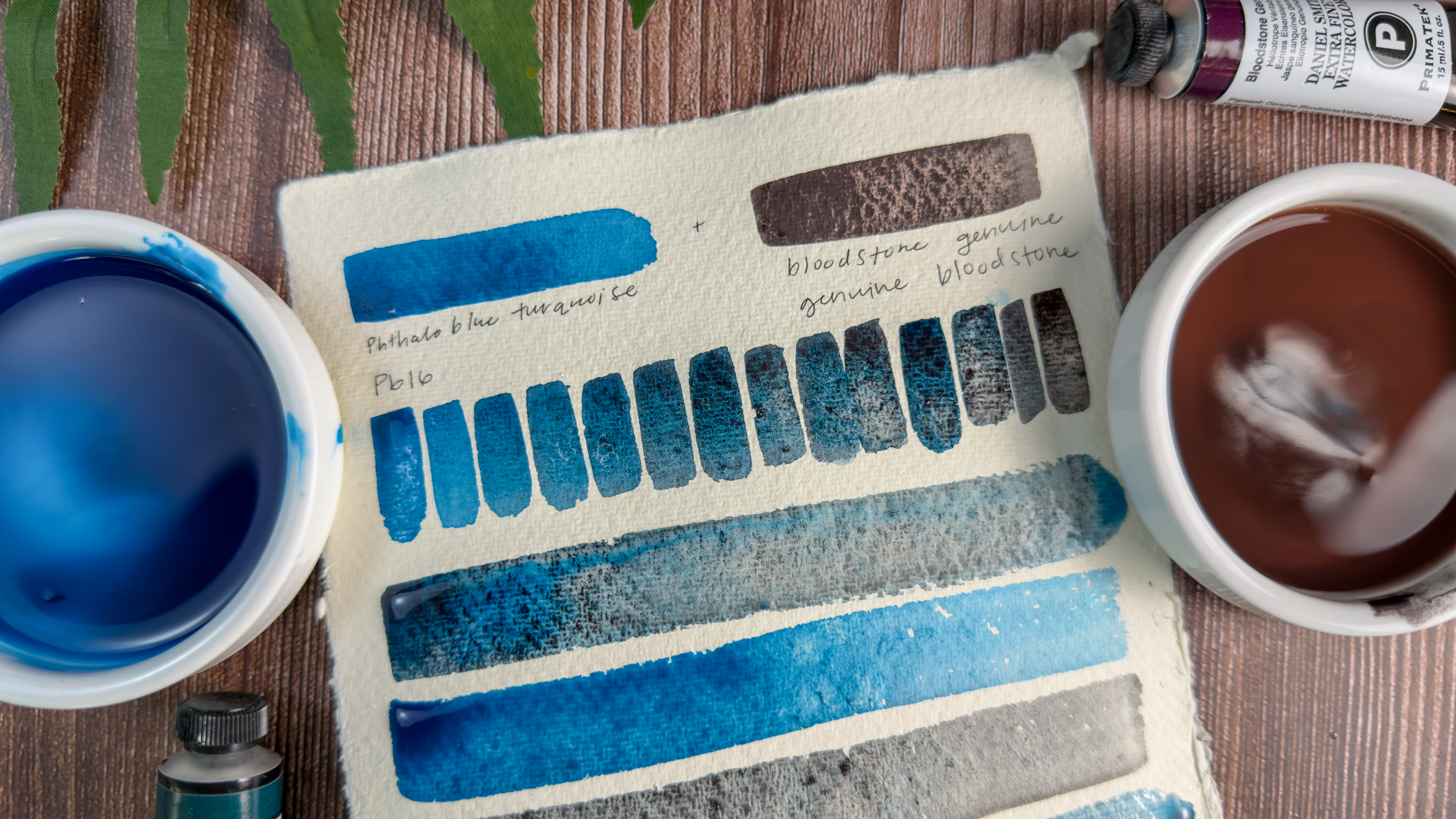 Watercolor Mixing Recipe: Phthalo Blue Turquoise + Bloodstone Genuine