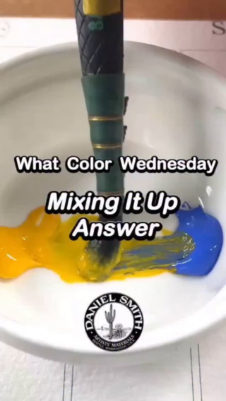What Color Wednesday Mixing It Up Answer!⁠Cadmium Yellow Deep Hue + King’s Royal Blue⁠Do you already have King’s Royal Blue in your palette? How do you use this color?⁠⁠Let us see you mixing it up... share and tag us or leave a comment on this post.⁠⁠Shout out to artists who guessed it right and to all who tried.King’s Royal Bluehttps://danielsmith.com/color-stories/watercolors/kings-royal-blue-watercolor/This soft calming blue is excellent for summer skies, placid waters and tranquil florals.Cadmium Yellow Deep Huehttps://danielsmith.com/color-stories/watercolors/cadmium-yellow-deep-hue-watercolor/Cadmium Yellow Deep Hue – A rich, warm yellow with a golden glow. We’ve done it! Safe, Vibrant Cadmium Hue Watercolors! Our new formulas provide all the density and richness of classic cadmium colors. Our hues are virtually identical in color to their namesakes, but cleaner in mixtures and stronger in tints – you’ll find a little goes a long way. Working properties – staining power, semi-transparency and excellent light fastness – are also nearly identical to those of the low-soluble cadmium colors we previously offered.About the drawdown⁠Starting with 10 parts water to 1 part paint (by weight) in the palette, our chemist paints the top half of the swatch uniformly with a round brush to show the paint’s color and characteristics. For the bottom half, he dips a ¾” flat brush into the paint well just once, then applies the color in stripes until the brush is dry, which shows the color’s tone and behavior through a wash. We use these swatches for color matching during the manufacturing process.⁠⁠#danielsmith #whatcolorwednesdaymixingitup #danielsmithartistsmaterials #danielsmithwatercolors #whatcolorwednesdayanswer #watercolormixing