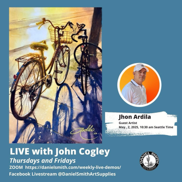 Joining us tomorrow - May 2 at Friday LIVE with John Cogley is Jhon Ardila @ardilaartist⁠Join us here https://danielsmith.com/weekly-live-demos/⁠⁠#danielsmith #danielsmithartistsmaterials #danielsmithwatercolros #livewithjohncogley