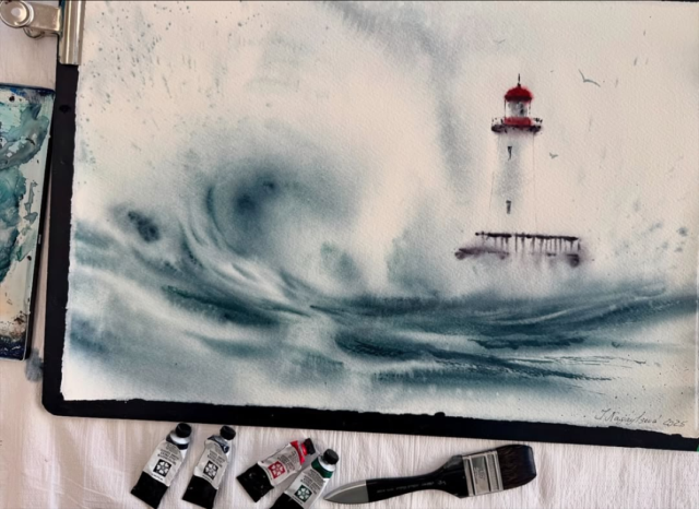 @innanagaytseva  thank you for the wonderful demo at Friday LIVE with John Cogley! Repost from @innanagaytseva•Here is the result from my online demonstration with @danielsmithartistsmaterials Thank you very much to hosts and participants and thank you  for your kind words ❤️#danielsmith #danielsmithartistsmaterials #danielsmithwatercolors #seascapes