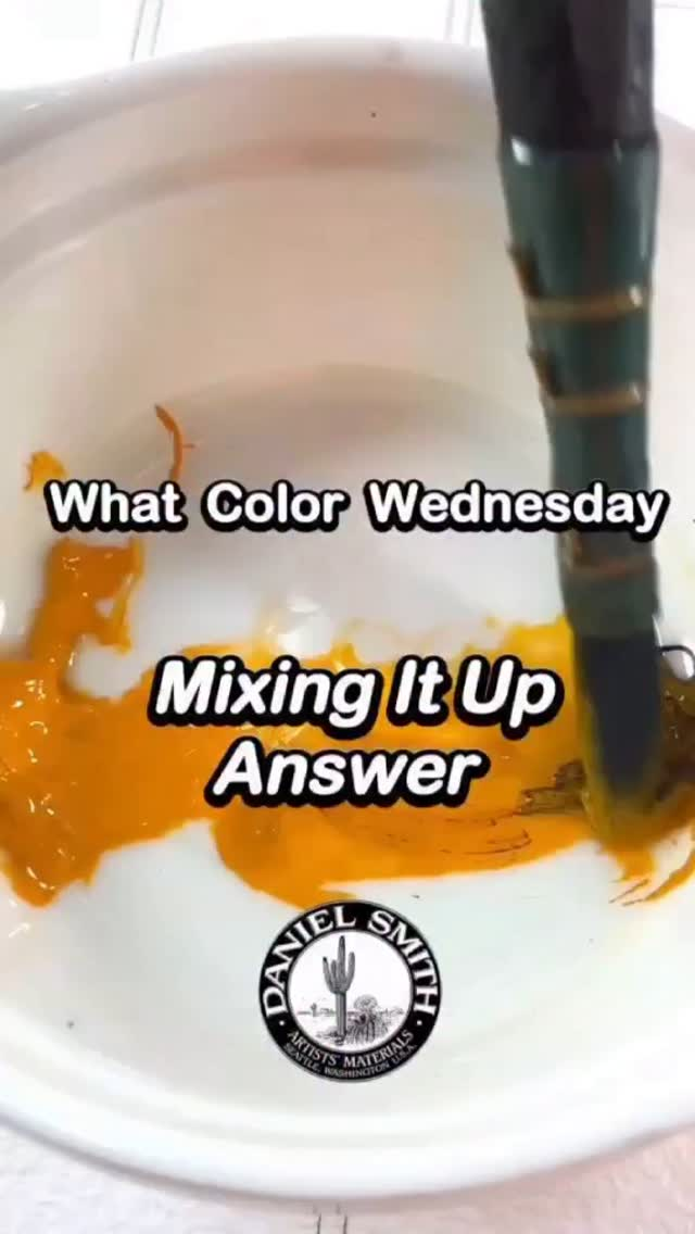 What Color Wednesday Mixing It Up Answer!⁠Isoindoline Yellow + Manganese Violet ⁠Do you already have Manganese Violet in your palette? How do you use this color?⁠⁠Let us see you mixing it up... share and tag us or leave a comment on this post.⁠⁠Shout out to artists who guessed it right and to all who tried.Manganese Violethttps://danielsmith.com/color-stories/manganese-violet-watercolor/Manganese Violet is a stunning single pigment violet mixes beautifully with other colors. It is low staining and semi-transparent, allowing for vibrant mauve washes. The gorgeous granulating quality provides a bold tool for painting deep rich floral landscapes. You’ll be in excellent artist company—Manganese Violet was a staple on Claude Monet’s palette.Isoindoline Yellowhttps://danielsmith.com/color-stories/watercolors/isoindoline-yellow-watercolor/Bold, bright and smooth, this stunning watercolor offers watercolorists a rich shade of yellow for captivating watercolors. So saturated that it is nearly orange at full strength, Isoindoline Yellow can be lightened with water for glowing, transparent washes. An even finish, and excellent light fastness, make this watercolor a pleasure to paint with. An excellent alternative to Cadmium Yellow Deep. Its warm, glowing, school bus yellow color and supremely smooth texture make it a palette essential. In light washes, it creates a soft, sunlit radiance.About the drawdown⁠Starting with 10 parts water to 1 part paint (by weight) in the palette, our chemist paints the top half of the swatch uniformly with a round brush to show the paint’s color and characteristics. For the bottom half, he dips a ¾” flat brush into the paint well just once, then applies the color in stripes until the brush is dry, which shows the color’s tone and behavior through a wash. We use these swatches for color matching during the manufacturing process.⁠⁠#danielsmith #whatcolorwednesdaymixingitup #danielsmithartistsmaterials #danielsmithwatercolors #whatcolorwednesdayanswer #watercolormixing