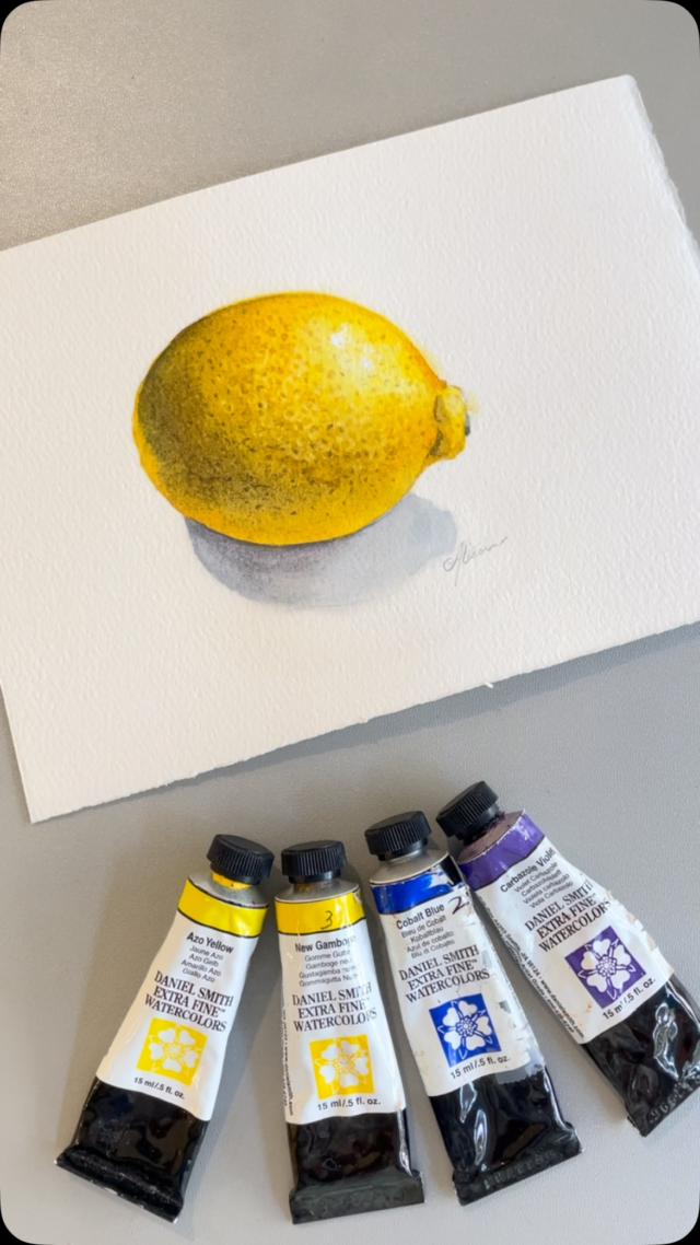 It’s Friday Fun Takeover Post by Brand Ambassador Alison Pinto @alisonpintoartLemon ZestColors used : Azo Yellow, New Gamboge, Cobalt Blue and Carbazole VioletWhen life gives you lemons… you paint them.. with ‘zest’! Still not sure if I captured the lemon or if the lemon captured me😄. But I must say, it makes a wonderful study of warm vs cool yellows. Azo Yellow brings the perfect bright yellow that’s needed for this tangy subject! Friday Fun is about just doing a little sketch and having fun with it. The mindfulness of a little doodling session quiets the mind, while the fact that it’s “just a quick sketch” sets you free from the pressure of results and lets you simply enjoy the process! The exercise might amount to nothing other than relax you, but the fun of playing might just surprise you!!”- Alison Pinto Key to Alison’s process “…I wet the surface with clear water, sometimes randomly, and drop in juicy paint and enjoy watching it burst across the dampened surface. I love working wet-into-wet because that’s when you see the pigments play best.” - Alison Pinto Try it and share your experience with us, # hashtag us :)#danielsmith  #danielsmithartistmaterials #danielsmithwatercolors #watercolors #fridayfun