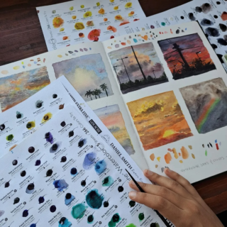 @kiaraintheforest  Kiara this is fun, colorful and informative way of painting skies and clouds. We love your approach. Thanks for sharing and tagging us! Repost from @kiaraintheforest•Watercolor skies & clouds 🌥 this is so different from the greenery and forest scenes I usually paint, but the more I’ve started painting with watercolor, the more I’ve been wanting to paint clouds with it and noticing the textures and colors in the sky. I really enjoyed painting this double page spread in my sketchbook using dot cards from @danielsmithartistsmaterials and photos my sister (@narrativebydee) photographed. I ended up using colors I’ve never touched before - like Opera Pink and Imperial Purple. Which sky is your favorite? #danielsmith #danielsmithartistsmaterials #danielsmithwatercolors  #watercolor #skiesandclouds