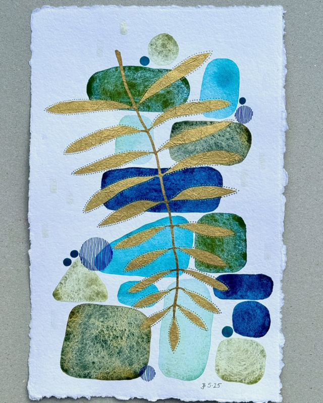 @jocelynbenford we love your layers! Thanks for sharing and tagging us. Repost from @jocelynbenford•This piece reflects the sense of tranquility I feel when I sit on the roof terrace of my San Miguel home, surrounded by trees, under the huge blue sky. Such a treat for a gal who spent decades in NYC!Painted using a variety of leftover Daniel Smith watercolors, pens by Posca and Pen-Touch, and gold Momigami paper on Wanderings handmade watercolor paper.#danielsmith #danielsmithartistsmaterials #danielsmithwatercolors