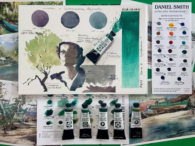 Viridian spotlighted today !  Minh @minh_dam , it was great having you at Thursday LIVE with John Cogley today.  Thank you for the time, painting tips and color insights. #danielsmith #danielsmithartistsmaterials #danielsmithwatercolorsRepost from @minh_dam•Join us today at 2 PM Pacific / 11 PM CEST for a Thursday presentation with @danielsmithartistsmaterials! Alongside other Brand Ambassadors, we’ll be breaking down some fascinating colors. Can you guess which one I’ve picked for you? 😂@watercolor_guide #viridian #danielsmithwatercolors #watercolorcommunity #artistsoninstagram #colorcrush