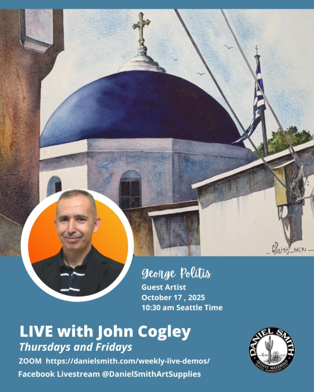 Look who’s back on Friday LIVE with John Cogley — our Brand Ambassador George Politis @georgepolitis_aws_ri Don’t miss the chance to connect, ask questions, and be inspired by his creative journey.📅 See you this Friday, October 17Join us - link in bio or visit https://danielsmith.com/weekly-live-demos/#danielsmith #danielsmithwatercolors #fridaylivewithjohncogley #danielsmithartistsmaterials