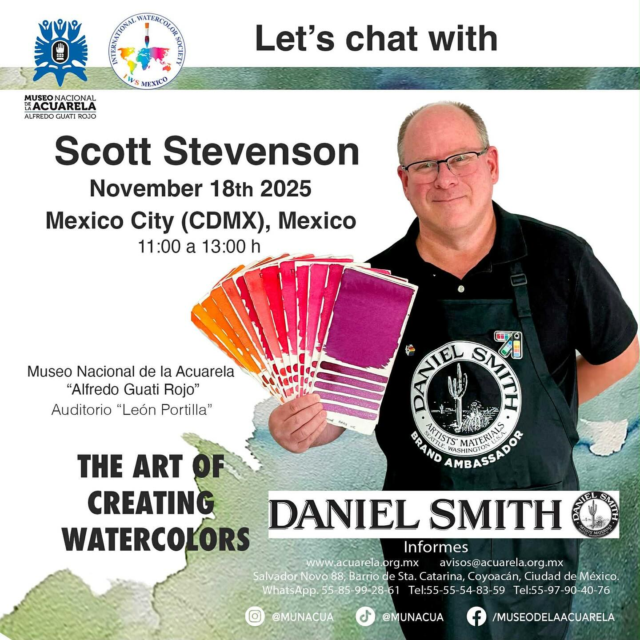 Mexico, here’s something special for you ☺️ Connect with our very own Scott Stevenson @scottstevenson8489 for a day of color exploration and sharing on the art of making paints ☺️Date: November 18, 2025Time: 11:00 a.m. to 1:00 p.m. (Mexico Time)Vebue: National Watercolor Museum “Alfredo Guati Rojo” “León Portilla” AuditoriumFor more info Website: www.acuarela.org.mxEmail: avisos@acuarela.org.mxAddress: Salvador Novo 88, Barrio de Sta. Catarina, Coyoacán, Mexico CityWhatsApp: 55-85-99-28-61Tel: 55-55-54-83-59 | 55-97-90-40-76Social media:Instagram / TikTok / Facebook: @MUNACUA#danielsmith #danielsmithwatercolors #danielsmithartistsmaterials