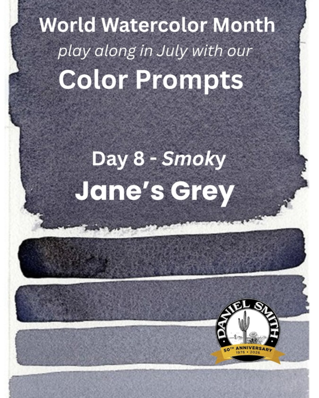 Day 8 – SmokyToday’s featured color: Jane’s GreyCapture soft atmosphere and moody depth with Jane’s Grey as you interpret “Smoky.”Explore the color at danielsmith.com, then share your artwork with us!#DanielSmithArtistMaterials #WorldWatercolorMonth