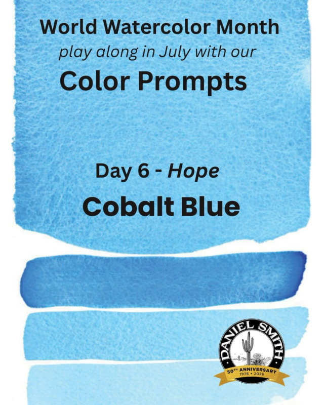 Day 6 – HopeToday’s featured color: Cobalt BlueCapture the calm, uplifting spirit of Cobalt Blue as you paint “Hope.”Explore the color at danielsmith.com, then share your artwork with us!#DanielSmithArtistMaterials #WorldWatercolorMonth