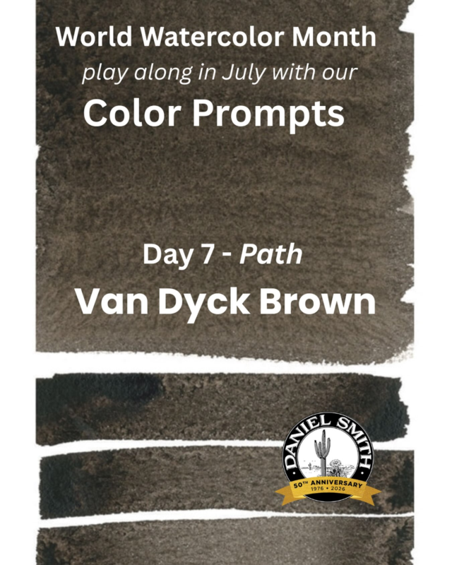 Day 7 – PathToday’s featured color: Van Dyck BrownLet the rich, earthy character of Van Dyck Brown guide your interpretation of “Path.”Learn more about the color at danielsmith.com, then share your artwork with us!#DanielSmithArtistMaterials #WorldWatercolorMonth
